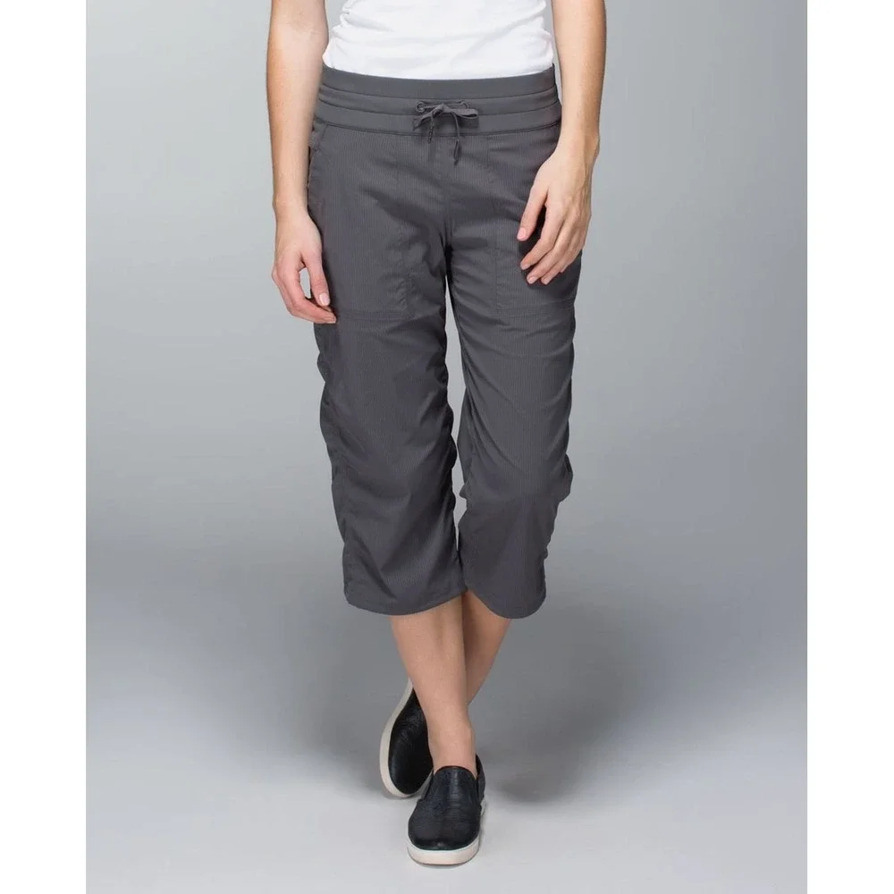 Lululemon Dance Studio Crop Pants Soot Light Gray Sz 4 Adjustable Drawstring Hem